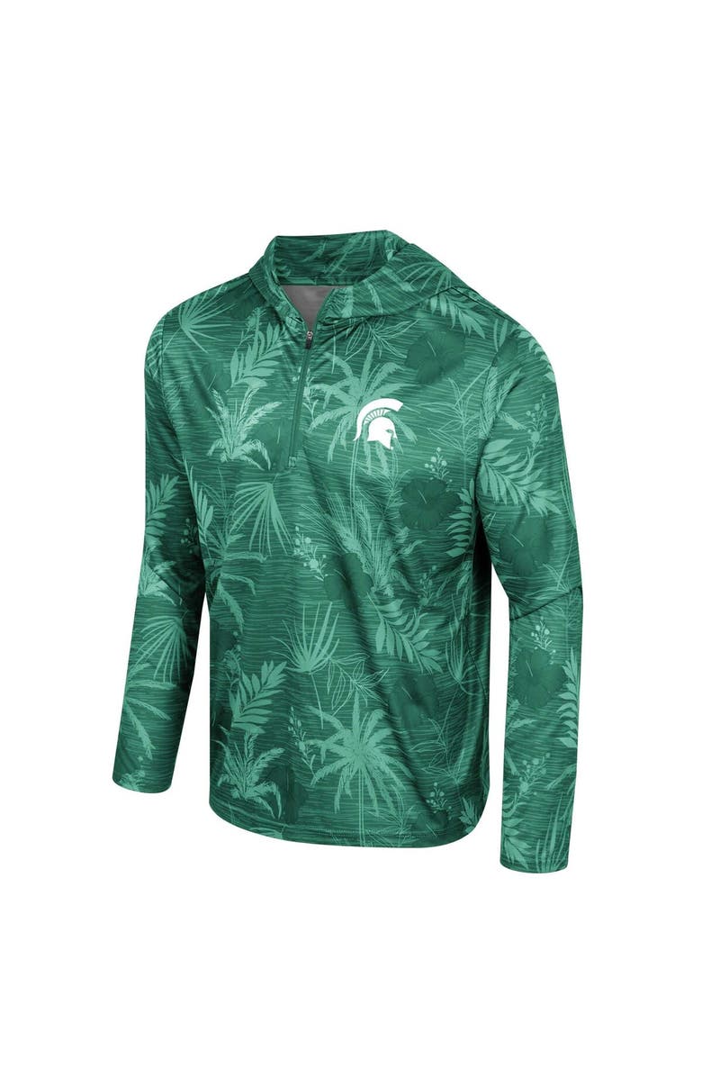 COLOSSEUM Men's Colosseum Green Michigan State Spartans Palms Printed Lightweight Quarter-Zip Hooded Top, Alternate, color, Green