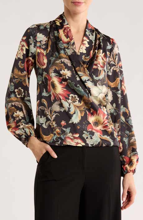 T Tahari Long Sleeve Faux Wrap Top