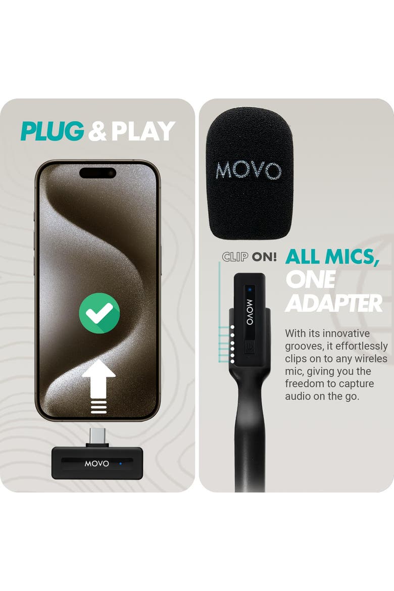 Wireless Mini UC Duo Dual Ultra Compact Wireless Lavalier Microphones for iPhone 15 and up with Handheld Adapter, Alternate, color, Black
