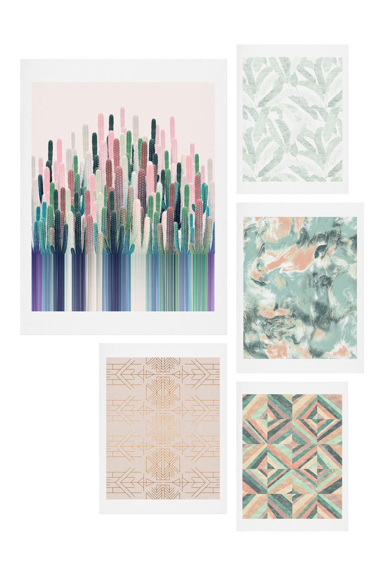 Matcha Blush Five-Piece Gallery Wall Art Print Set, Main, color, CORAL AND GREEN