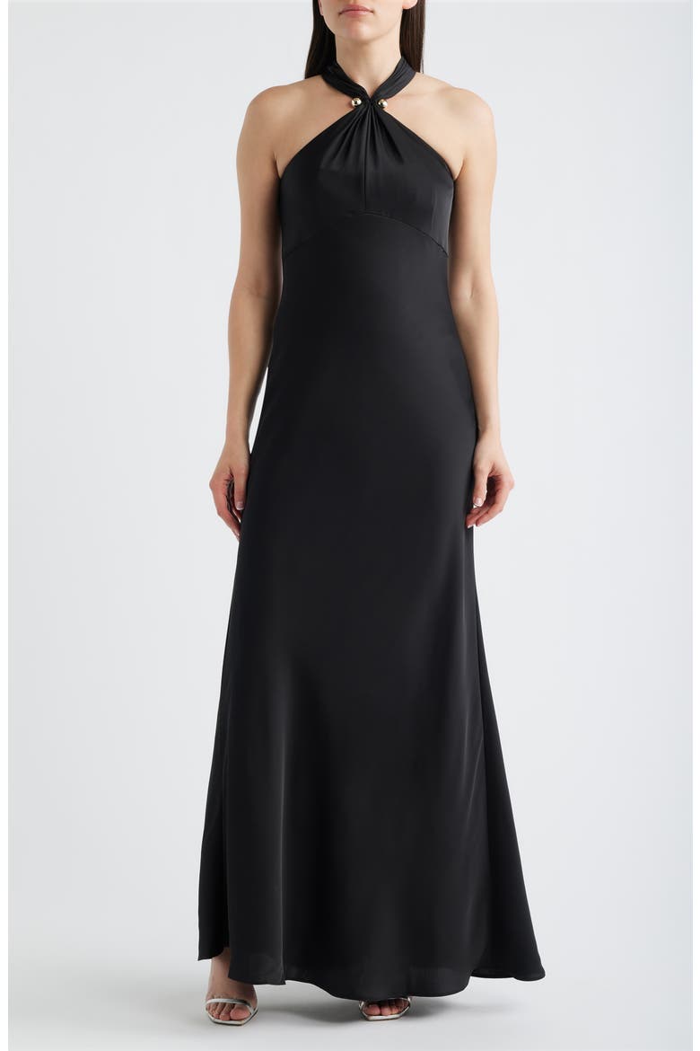 Satin Halter Gown, Main, color, BLACK
