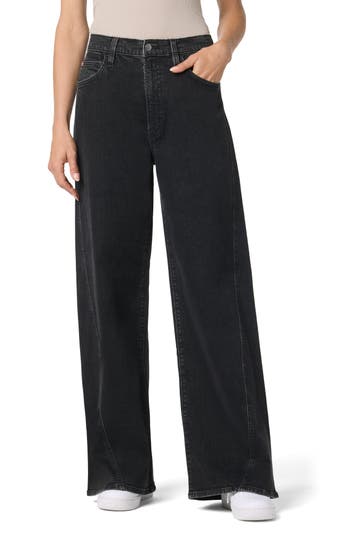 Hudson Jeans Jamie Forward Seam High Waist Wide Leg Jeans In Black