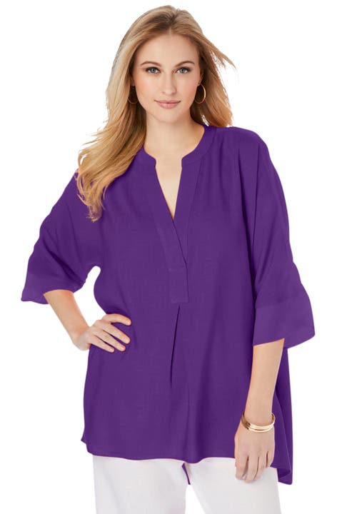 Jessica London Hi-low Linen Tunic In Purple