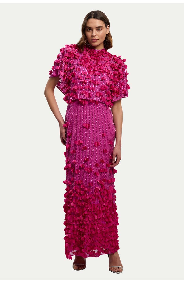 Karen Millen Crystal Applique Angel Sleeve Maxi Dress, Main, color, Hot Pink