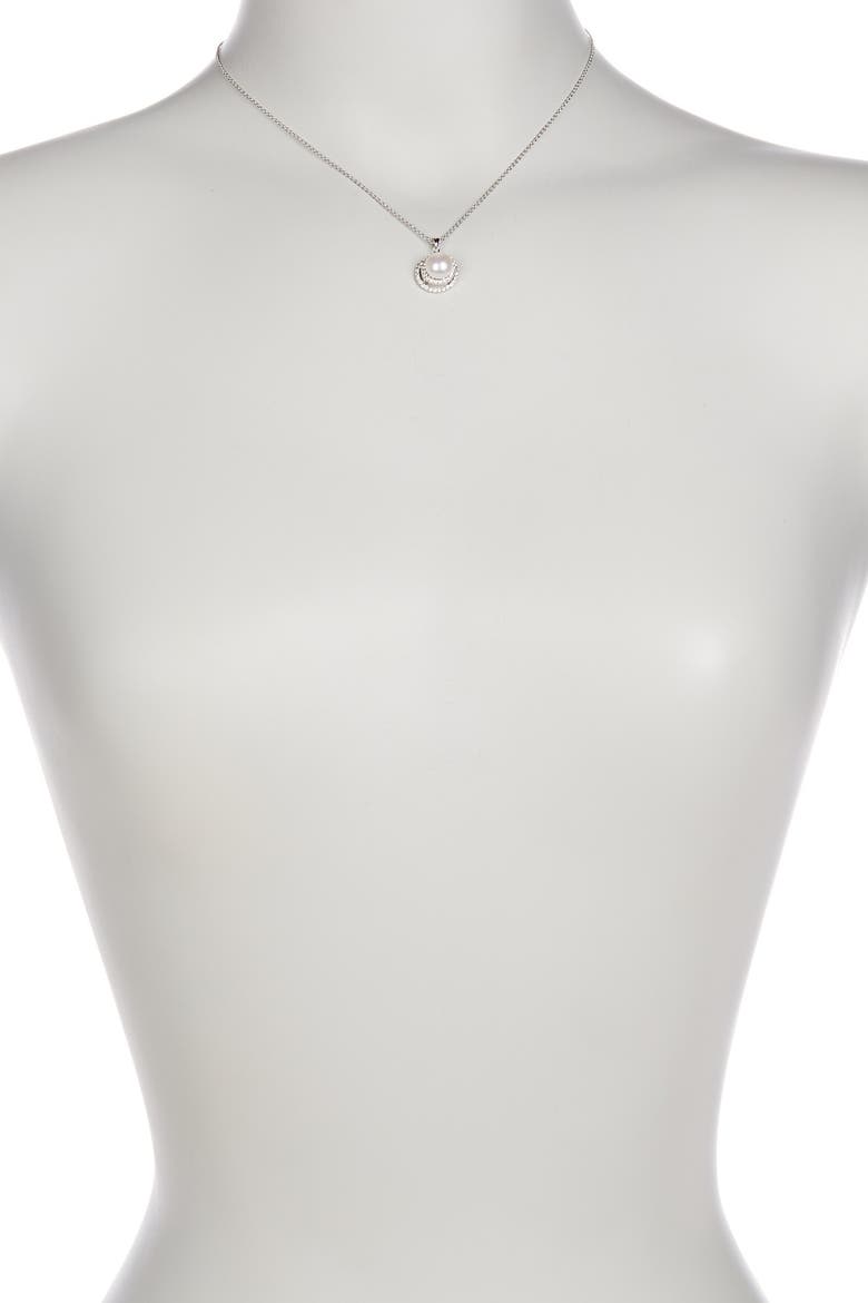 8.5-9mm Cultured Freshwater Pearl Double Halo Pendant Necklace & Earrings Set, Alternate, color, WHITE