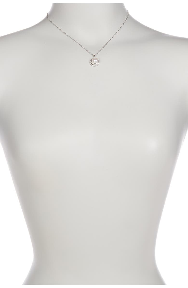 SPLENDID PEARLS 8.5-9mm Cultured Freshwater Pearl Double Halo Pendant Necklace & Earrings Set, Alternate, color, White