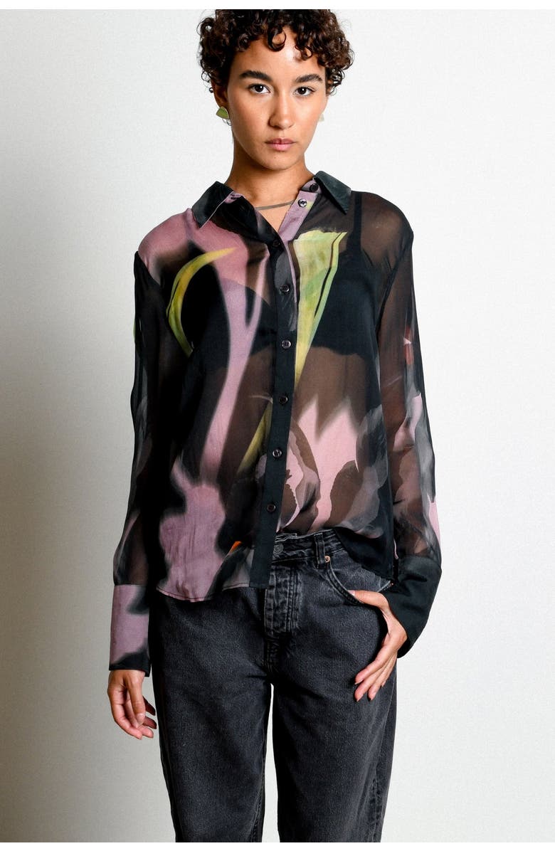 Untitled in Motion Kali Sheer Organza Long Sleeve Button-Down, Alternate, color, Shadow Iris