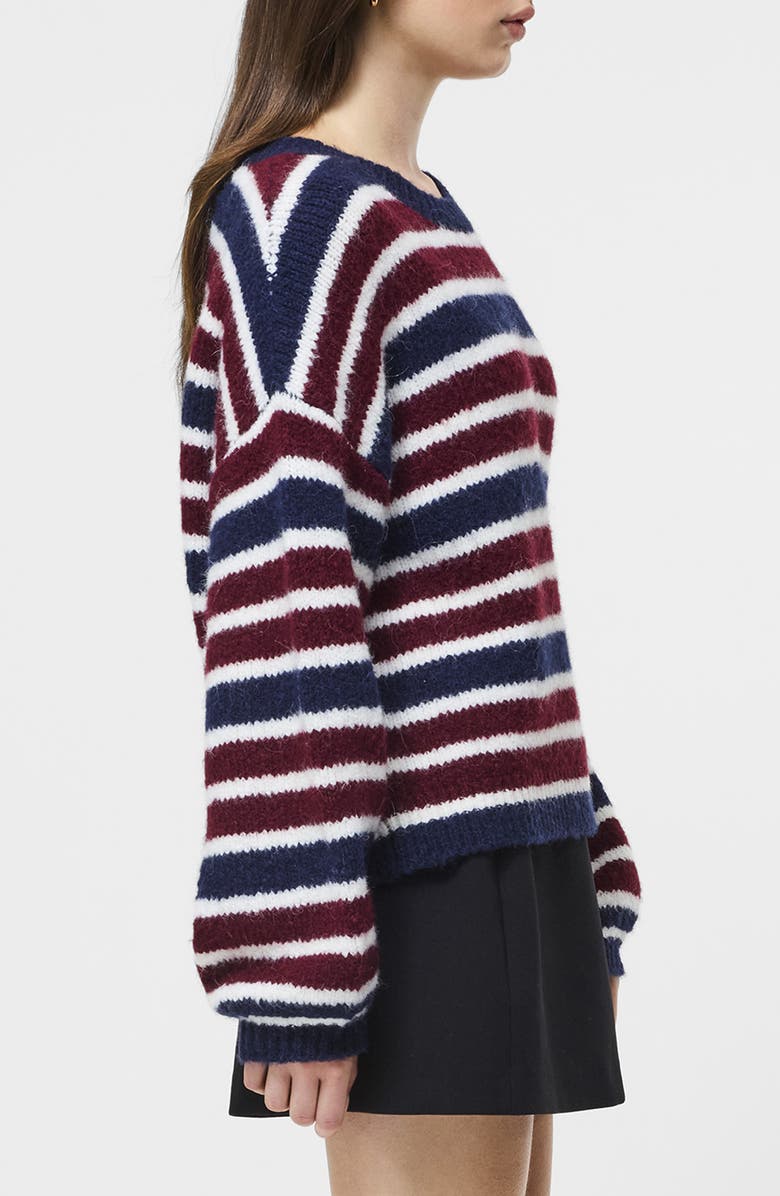 French Connection Stripe Crewneck Sweater, Alternate, color, Cabernet-Royal Blue