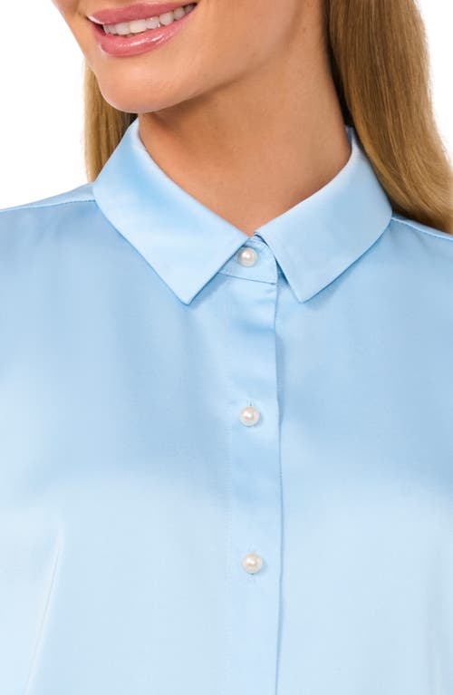 Shop Cece Satin Button-up Shirt In Waterfall