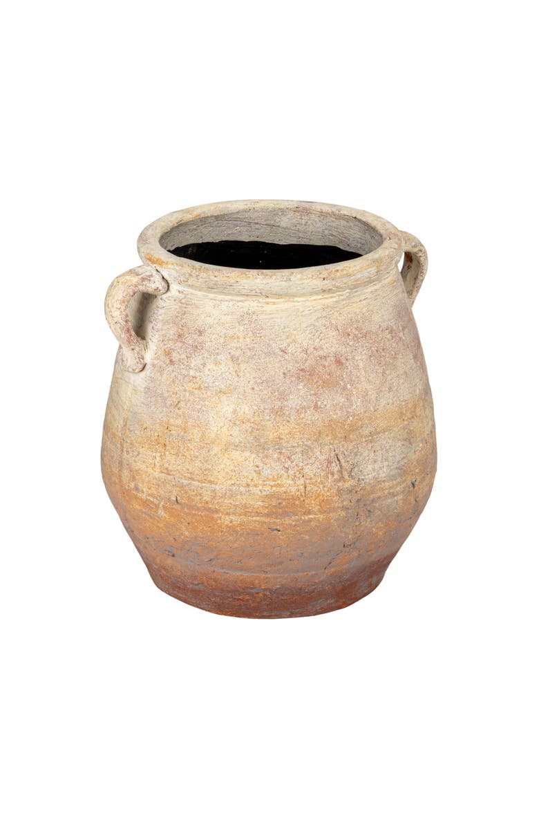 Storied Home Whitewashed Terra-cotta Urn, Main, color, Beige
