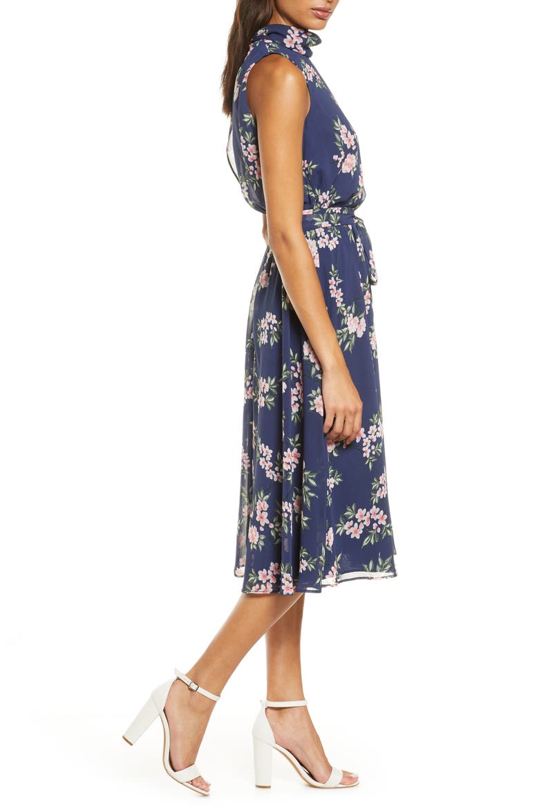 Floral Sleeveless Chiffon Midi Dress, Alternate, color, NAVY