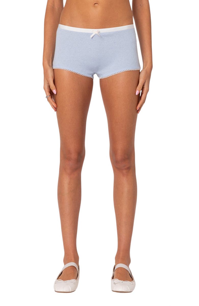 EDIKTED Mariana Pointelle Stitch Microshorts, Main, color, Light-Blue