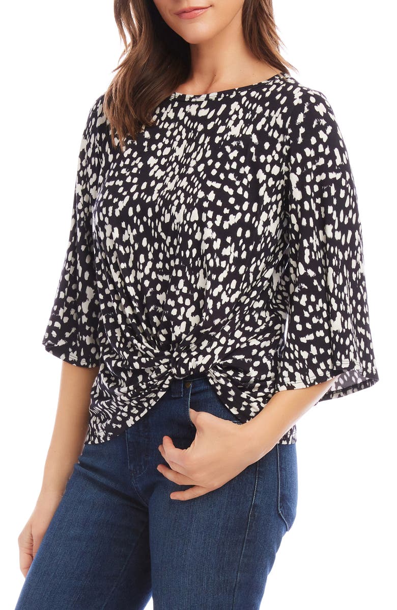 Karen Kane Dot Print Flare Sleeve Twist Hem Jersey Top, Alternate, color, 