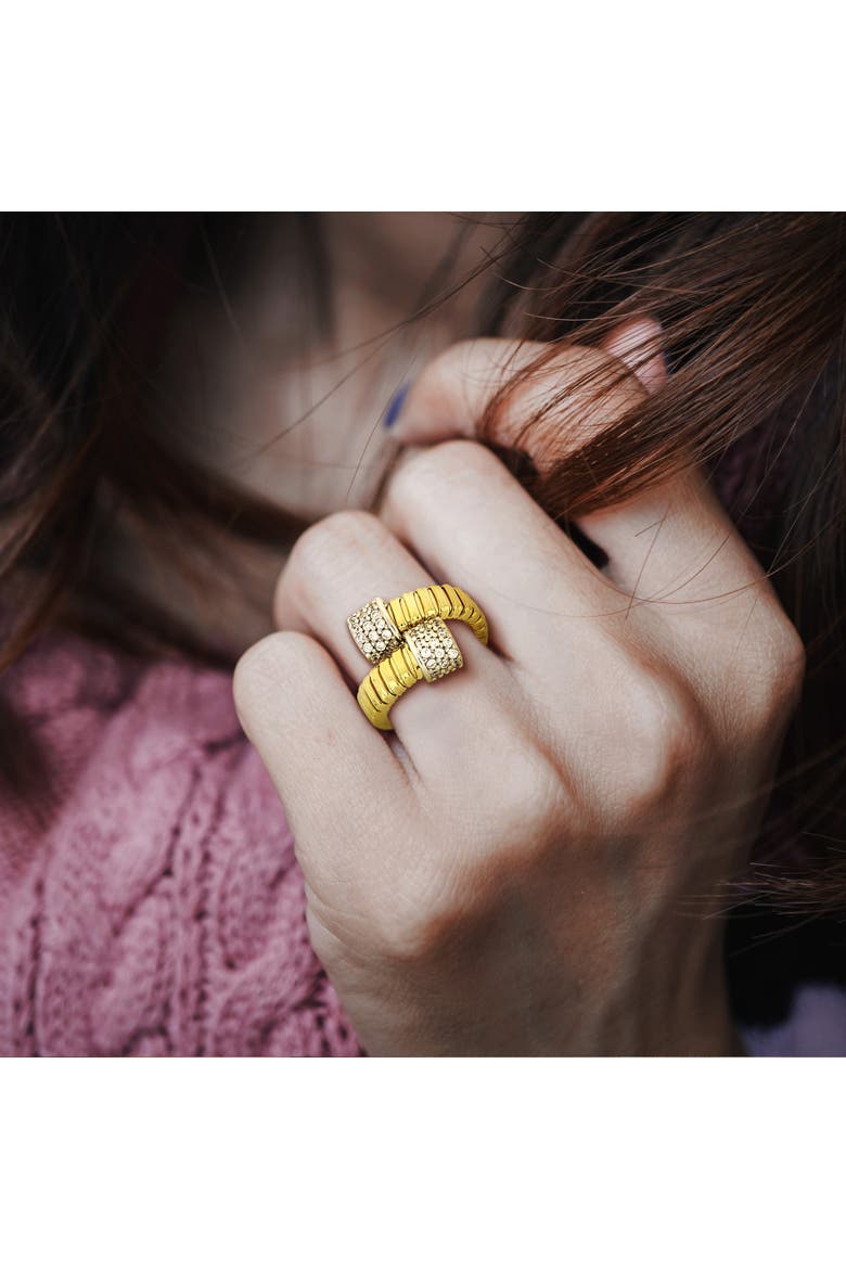 Cubic Zirconia Omega Wrap Ring Sterling Silver, Alternate, color, Yellow-Plated