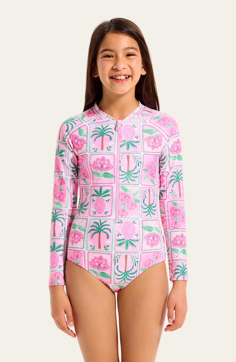 Seafolly Kids' Maldives Long Sleeve UPF 50+ One-Piece Rashguard Swimsuit, Alternate, color, Maldives
