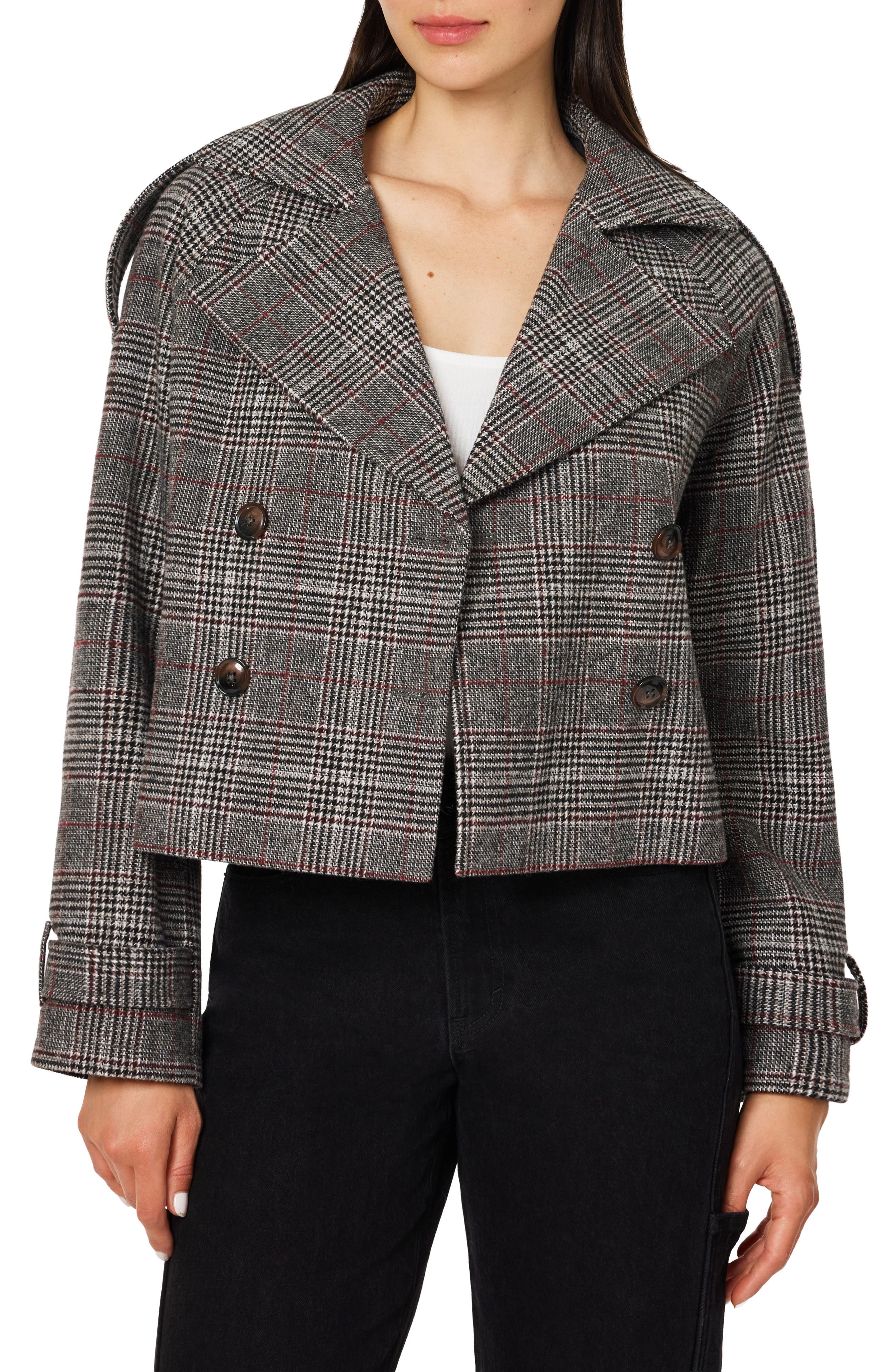 Plaid Double Breasted Cropped Jacket