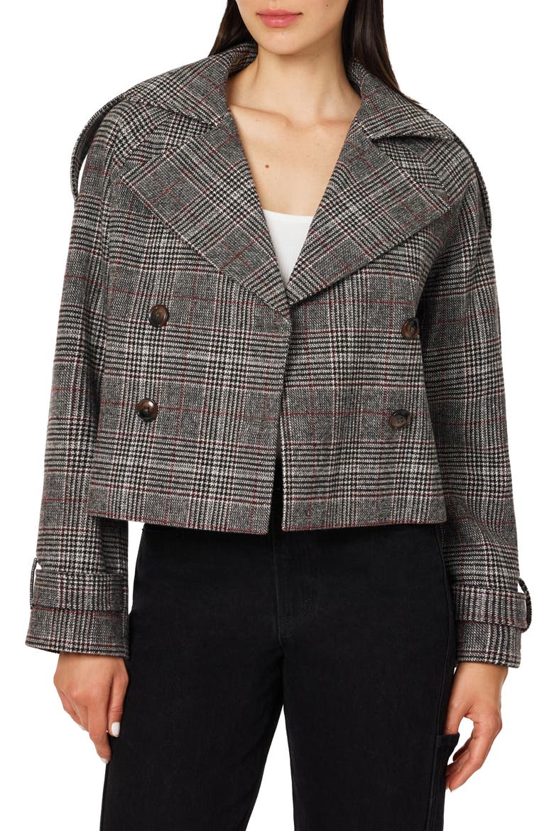 Plaid Double Breasted Cropped Jacket, Main, color, GREY PLAID