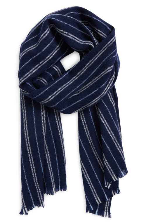 Vince Messa Stripe Cashmere Fringe Scarf In Coastal Blue