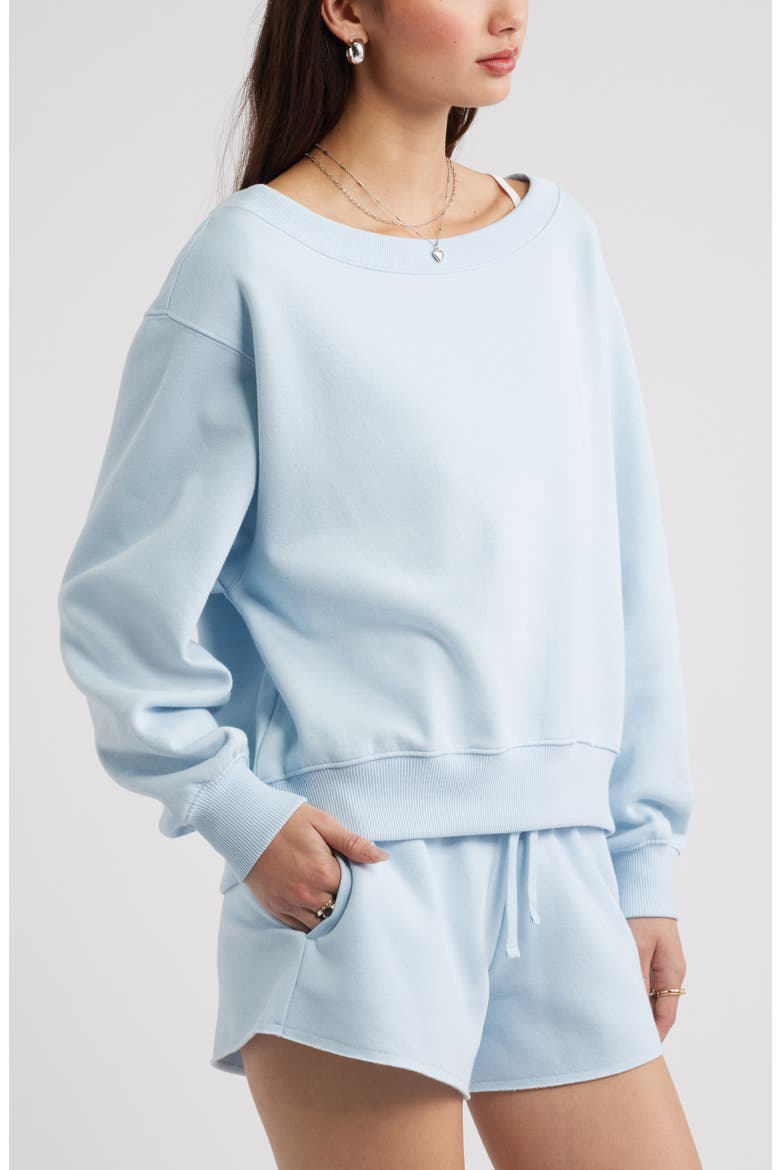 Off the Shoulder Fleece Sweatshirt, Alternate, color, BLUE SKYRIDE