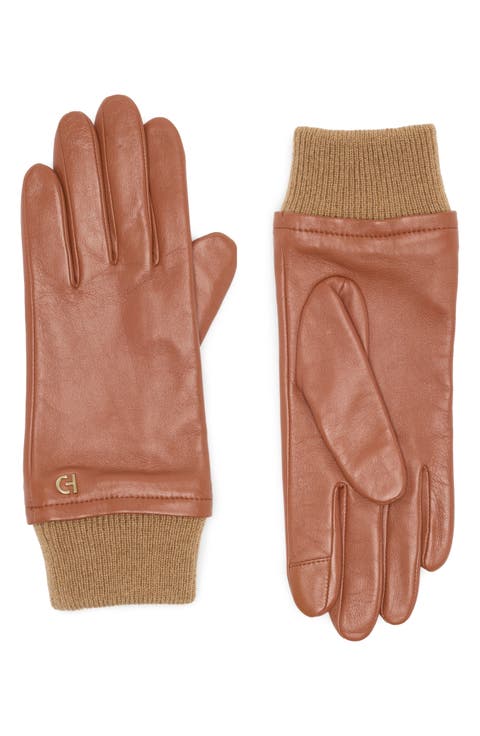 Leather Knit Cuff Gloves