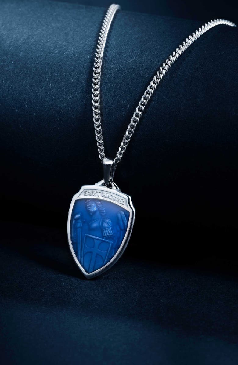 Vincero Men's St. Michael Pendant Necklace, Alternate, color, Blue/ Silver
