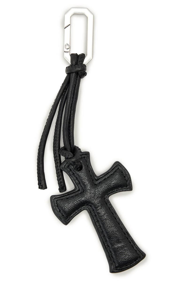 AllSaints Leather Cross Keyring, Main, color, 