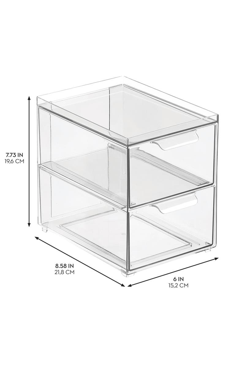 mDesign 2-Drawer Stackable Organizer - Pull-Out Sliding Storage Drawers for Kitchen - Set of 4 - Clear, Alternate, color, Clear