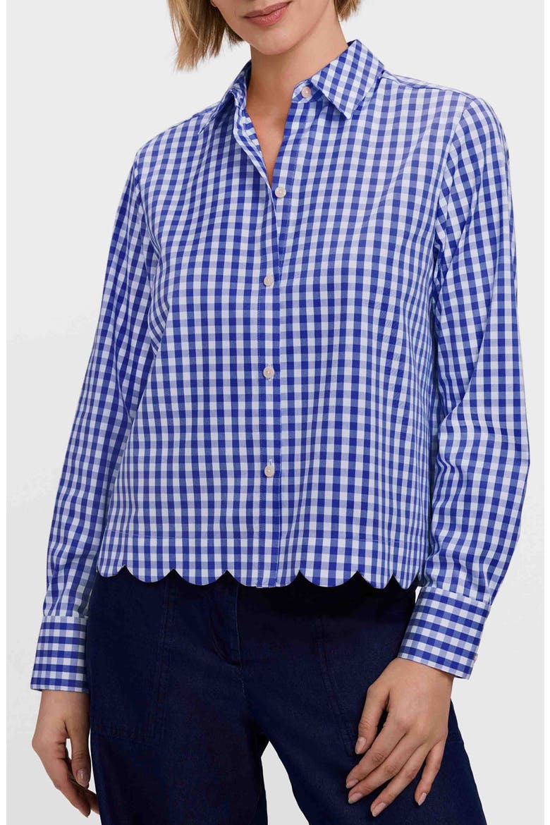 Scarlett Gingham Scallop Hem Button-Up Shirt, Main, color, BLUE/ WHITE