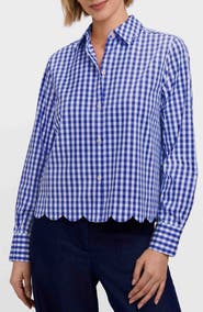 Foxcroft Scarlett Gingham Scallop Hem Button-Up Shirt