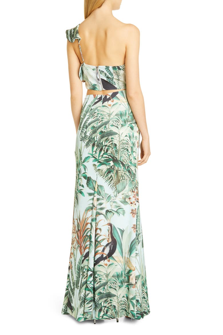 PatBO Eden One-Shoulder Cutout Gown, Alternate, color, VERDE