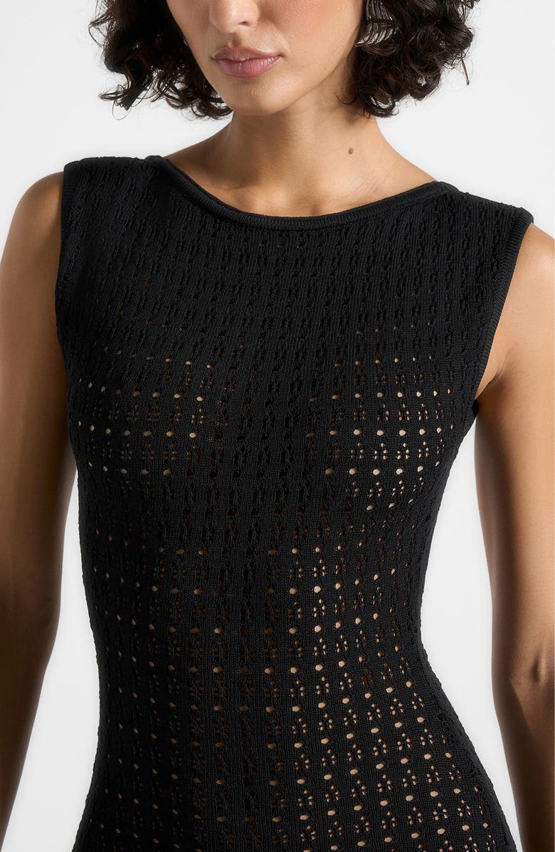 Manière De Voir Keyla Pointelle Mini Dress With Belt, Alternate, color, Black