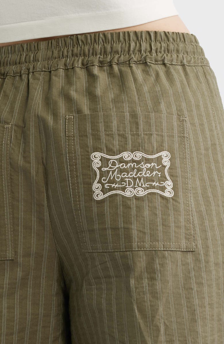 Damson Madder Felix Ticking Stripe Organic Cotton Drawstring Pants, Alternate, color, Olive