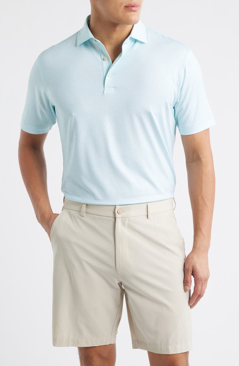 Peter Millar Ashgrove Geometric Print Performance Jersey Golf Polo, Main, color, Clearwater