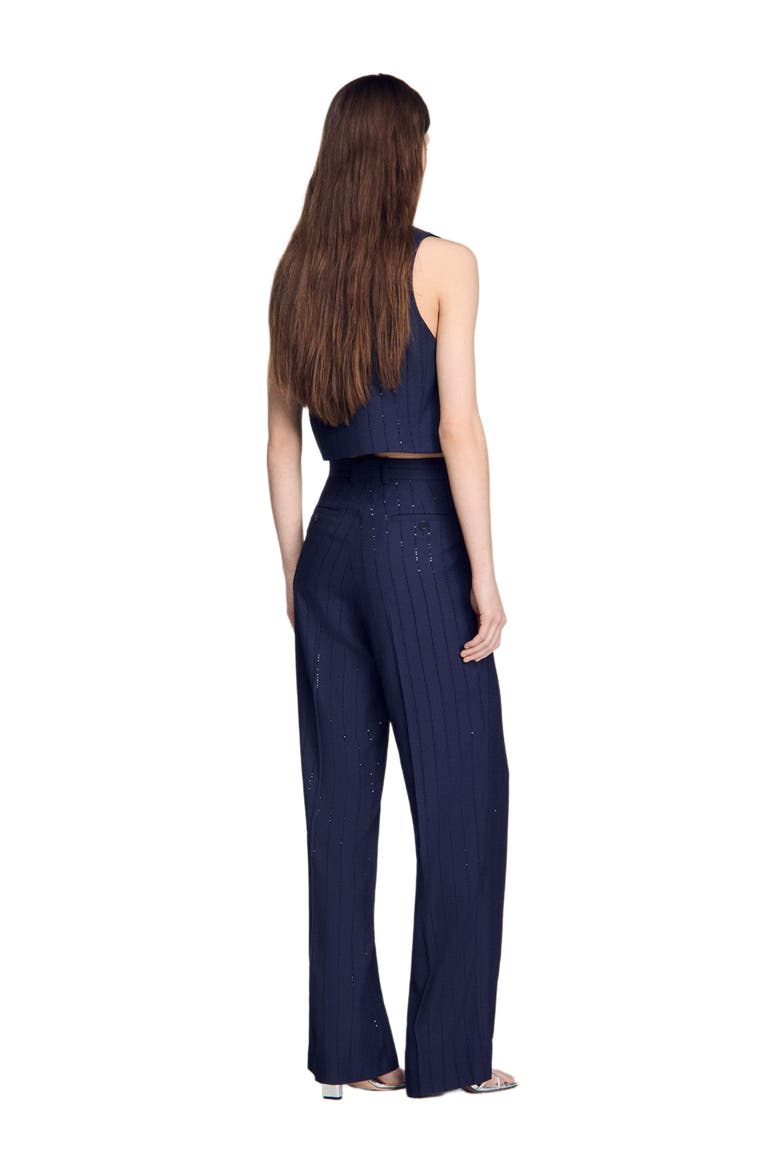 Striped sequin trousers, Alternate, color, Dark navy