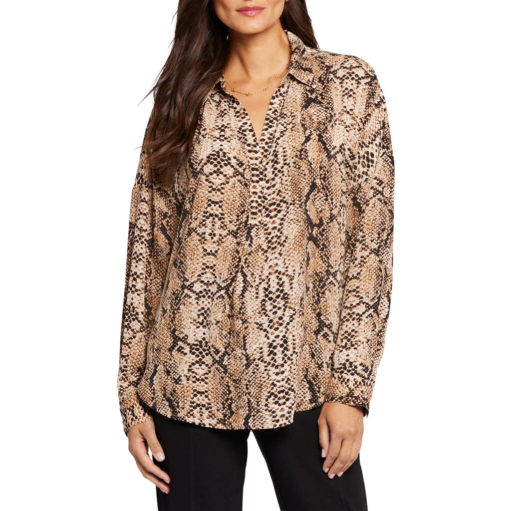 Nydj Becky Recycled Polyester Georgette Blouse In Victorian Python Pink Taupe