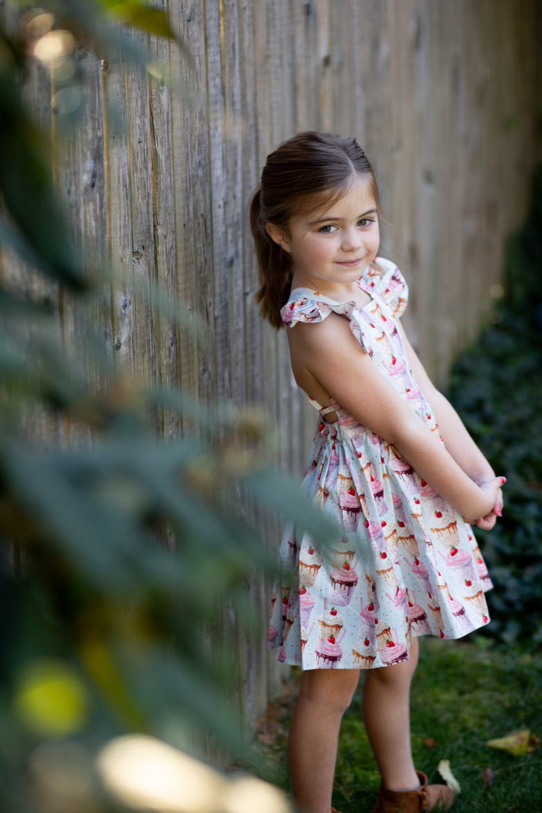 Girls Ruffle Sleeve Dress, Alternate, color, Milkshakes