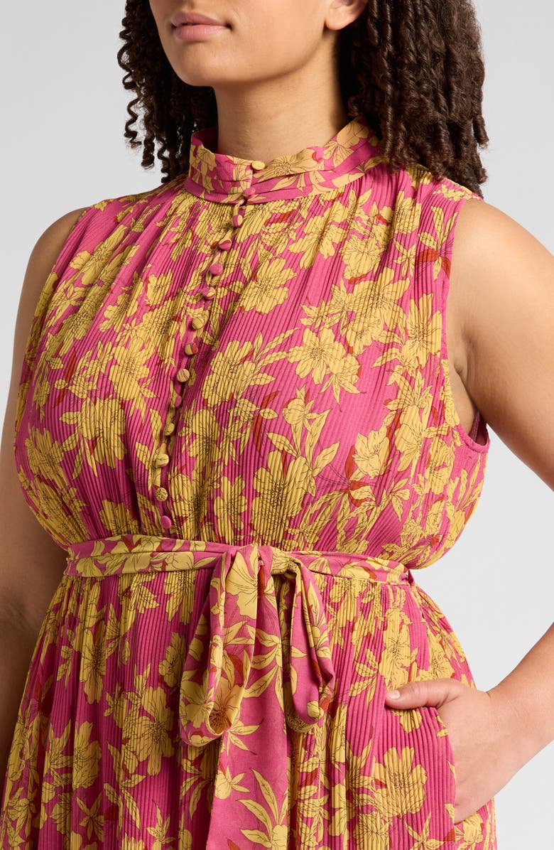 MELLODAY Floral Plissé Maxi Dress, Alternate, color, Magenta Gold Print