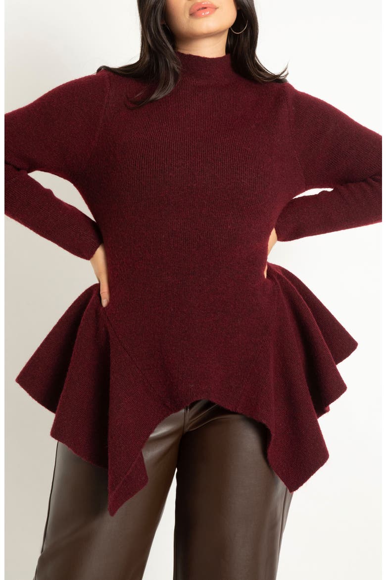 Peplum Sweater, Alternate, color, ZINFANDEL