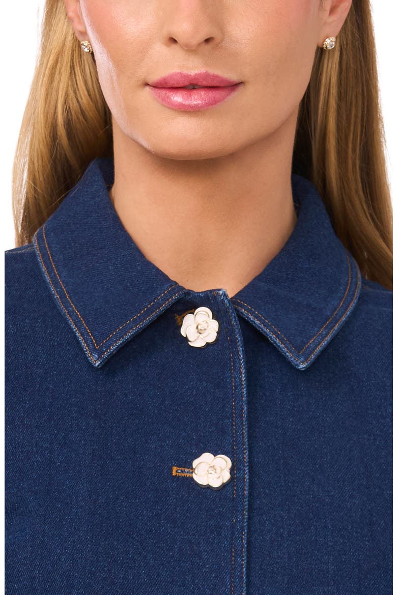 Floral Button Peplum Denim Jacket, Alternate, color, MID INDIGO