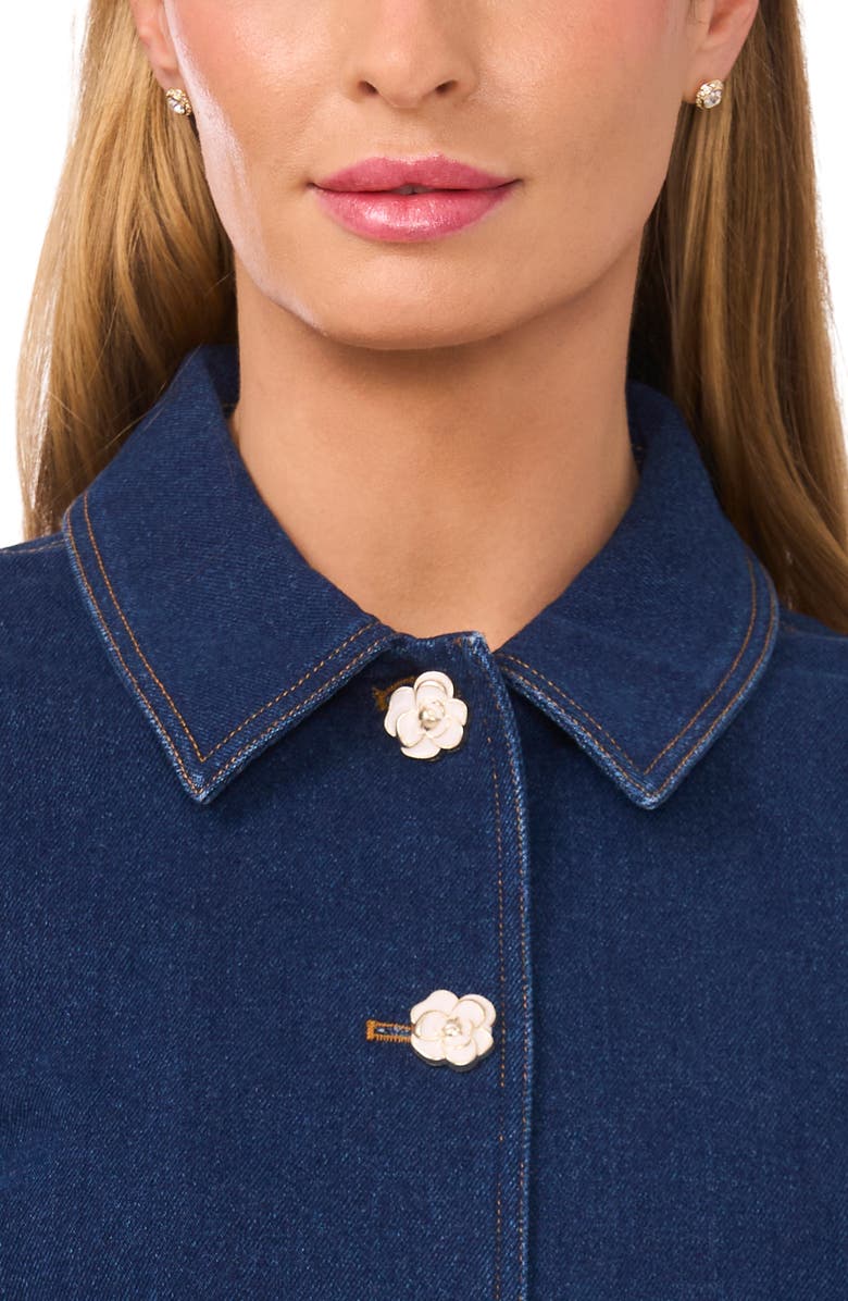 CeCe Floral Button Peplum Denim Jacket, Alternate, color, Mid Indigo
