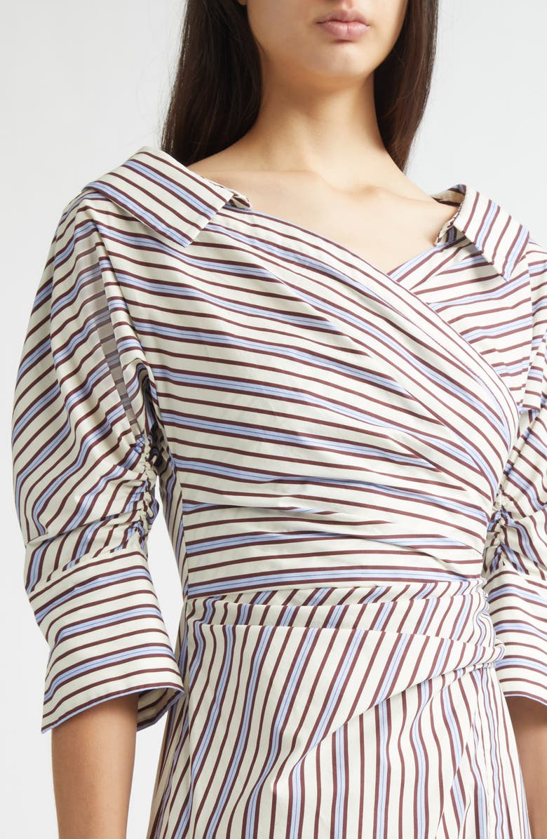 Lela Rose Stripe Asymmetric Cotton Shirtdress, Alternate, color, Cream Multi