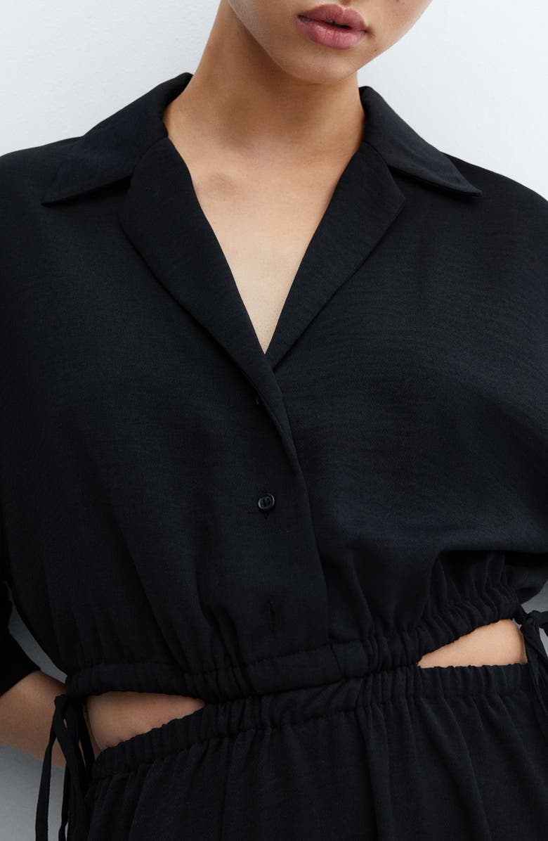 MANGO Cutout Drawstring Waist Midi Shirtdress, Alternate, color, 