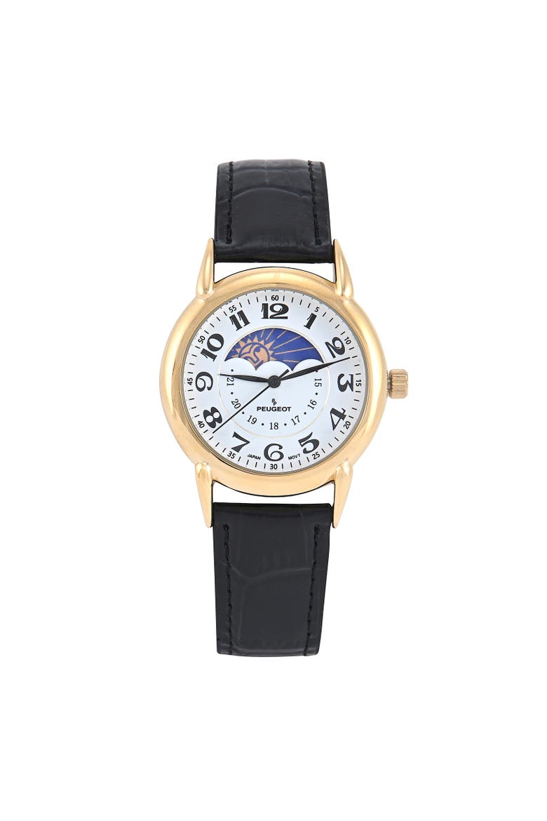 Sun-Moon Vintage Leather Strap Watch - 40MM, Main, color, White/Black