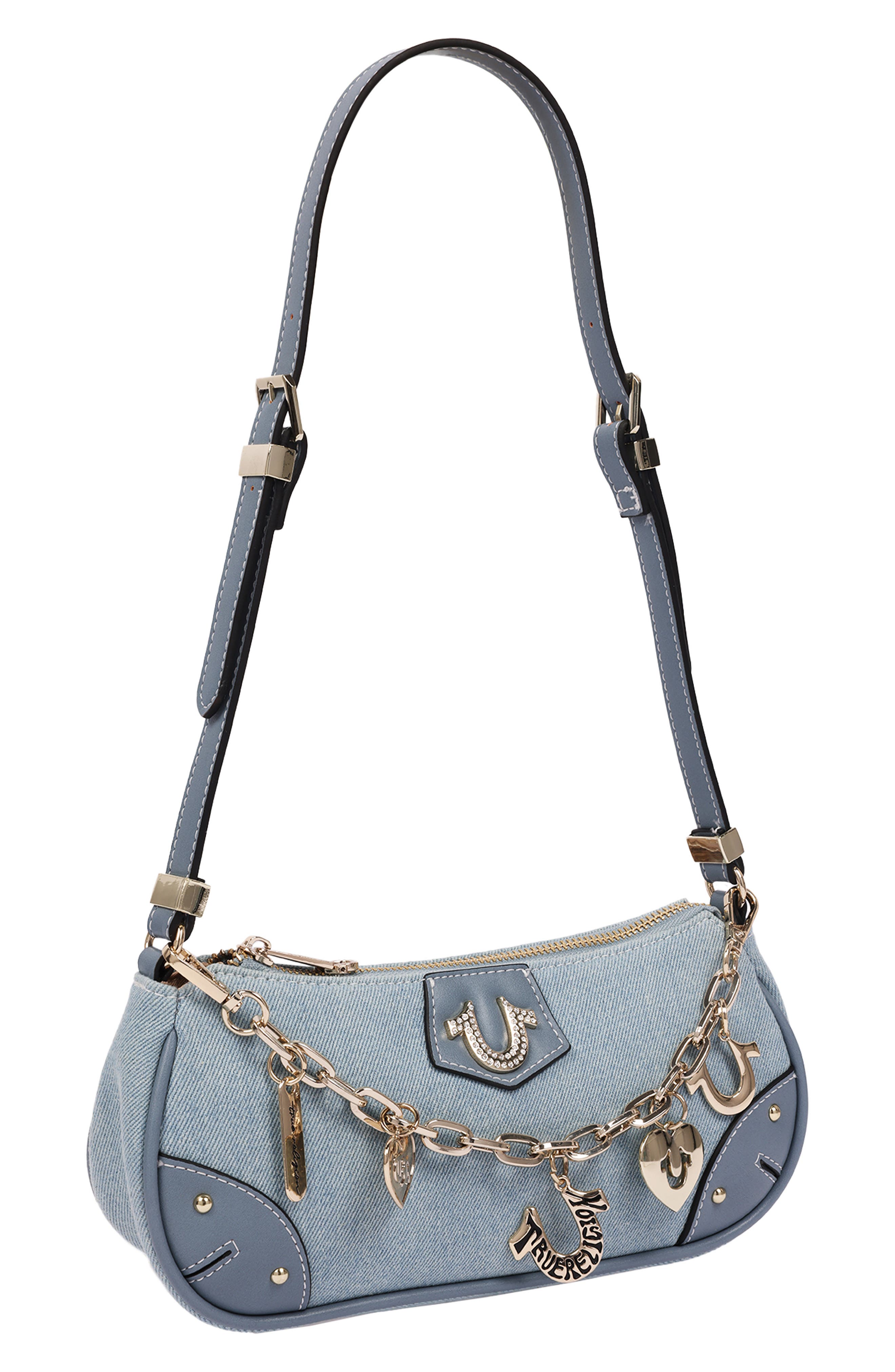 Horseshoe Chain Denim Baguette Bag, Alternate, color, DENIM