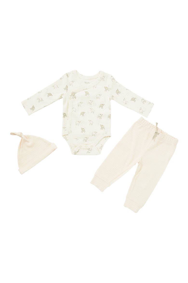 Little Lamb Organic Cotton Bodysuit, Pants & Knotted Hat Set, Main, color, MULTI