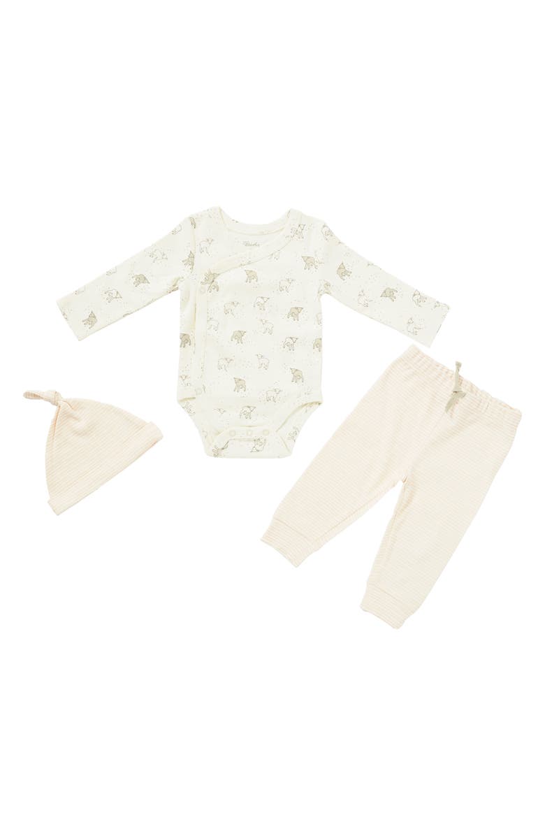 Pehr Little Lamb Organic Cotton Bodysuit, Pants & Knotted Hat Set, Main, color, 