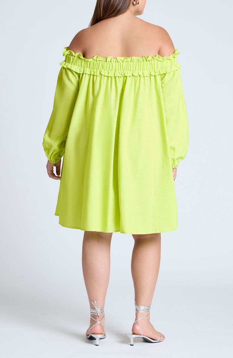 ELOQUII Ruffle Off the Shoulder Long Sleeve Linen Blend Minidress, Alternate, color, 