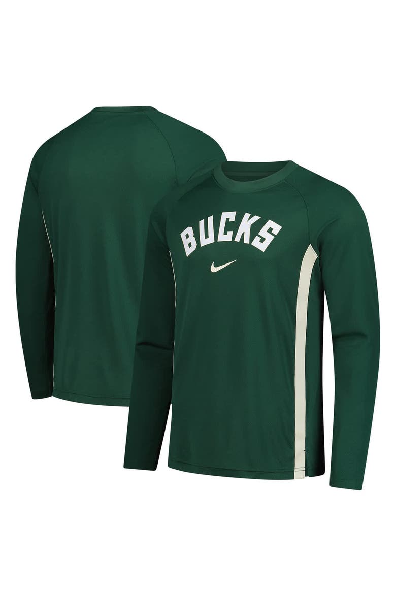 Men's Nike Hunter Green Milwaukee Bucks 2025/26 Authentic Pre-Game Legend Dri-FIT Long Sleeve Shooting Shirt, Main, color, Hunter Green