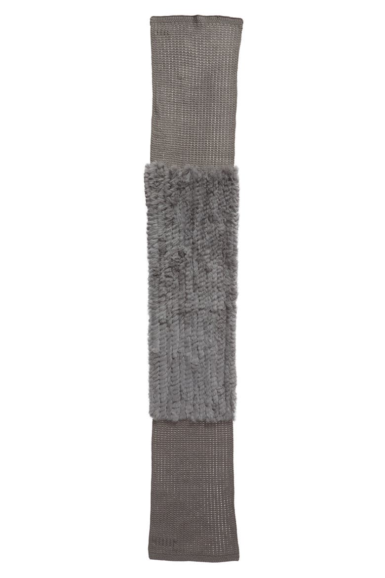Genuine Rabbit Fur & Acrylic Knit Scarf, Alternate, color, GREY