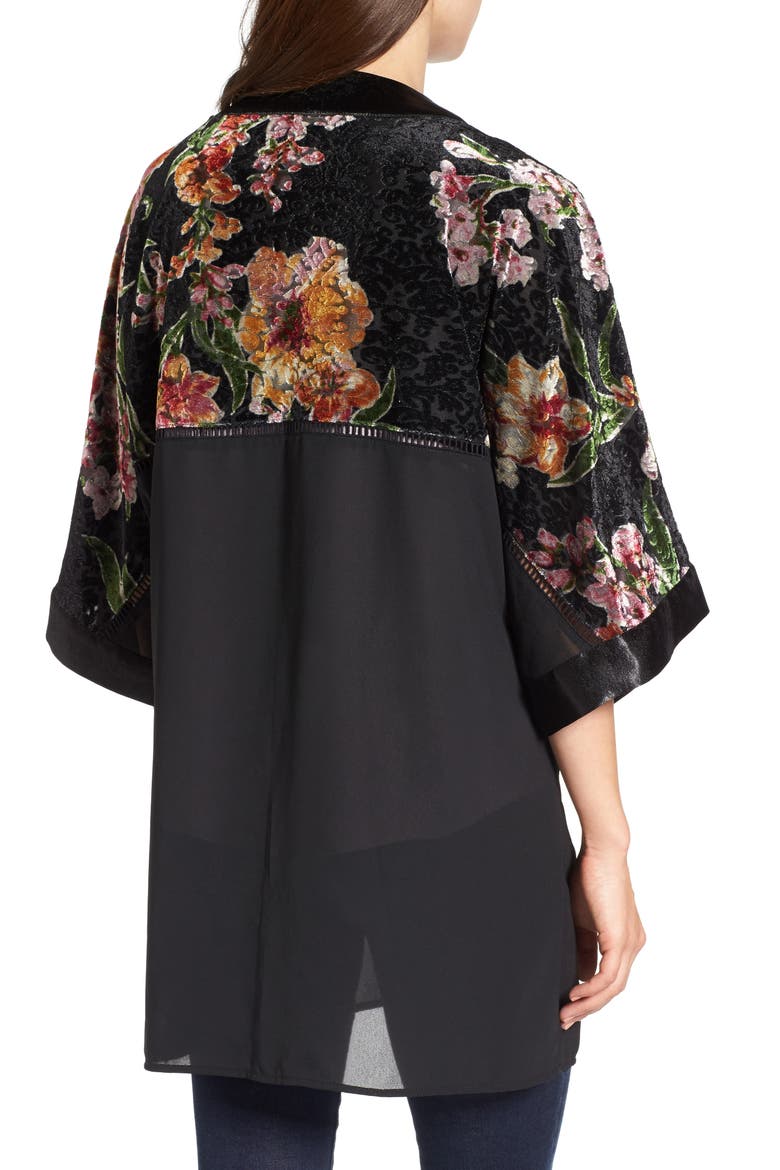 Burnout Floral Kimono, Alternate, color, BLACK